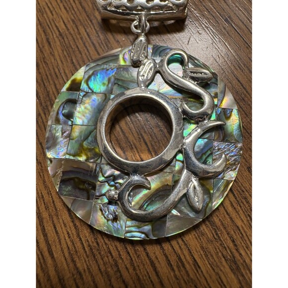 Abalone Removable Ornate Donut Pendant Silver Tone Vintage For Necklace - Picture 4 of 8
